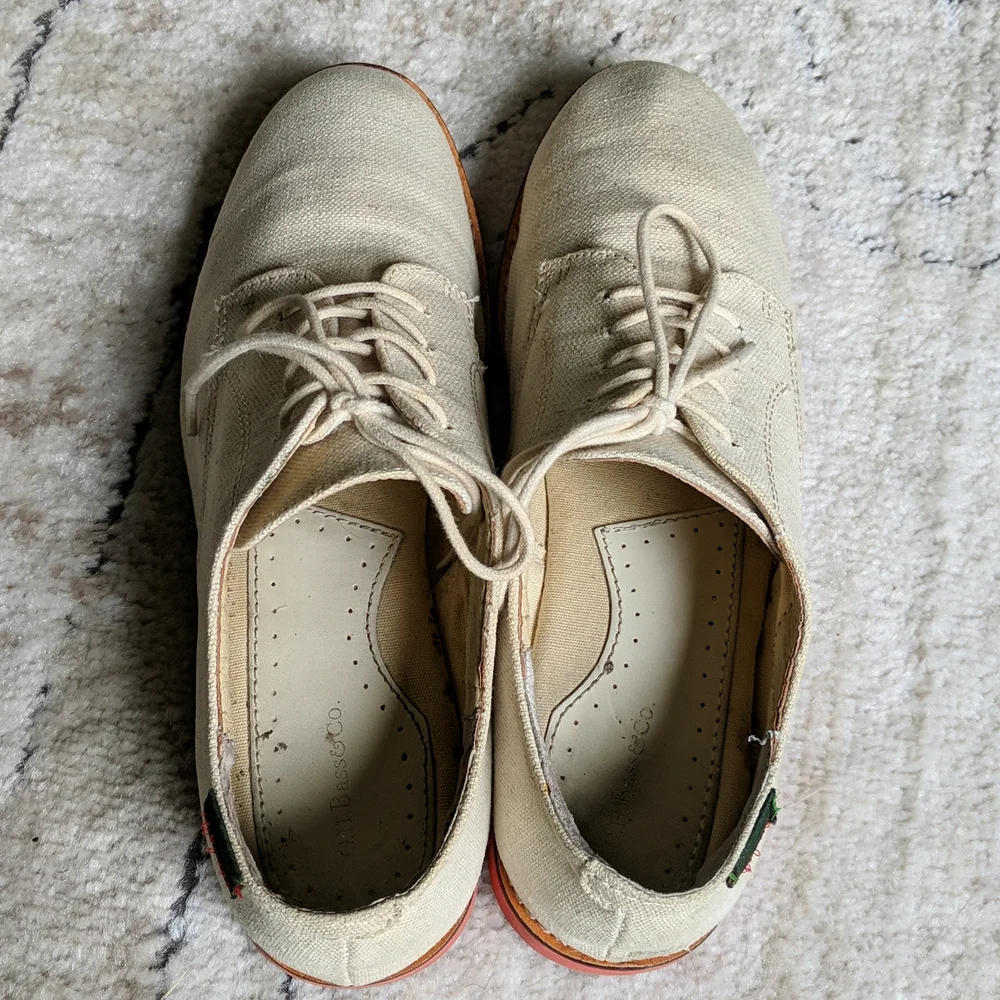 GH Bass & Co beige textile upper oxford shoes size 8.5 - Picture 5 of 15